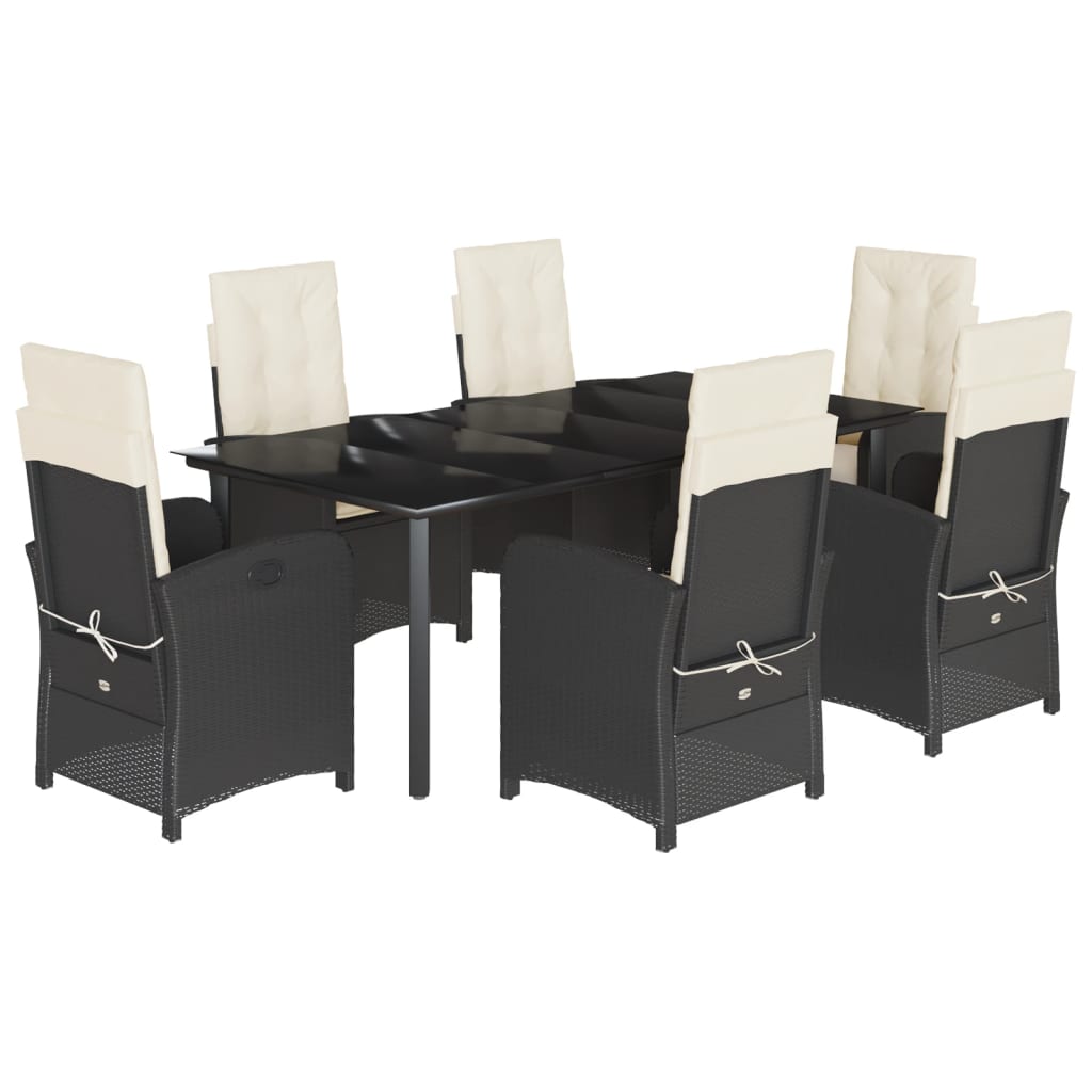 vidaXL Σετ Τραπεζαρίας Κήπου 7 Τεμ. Μαύρο Συνθετικό Ρατάν με Μαξιλάρια