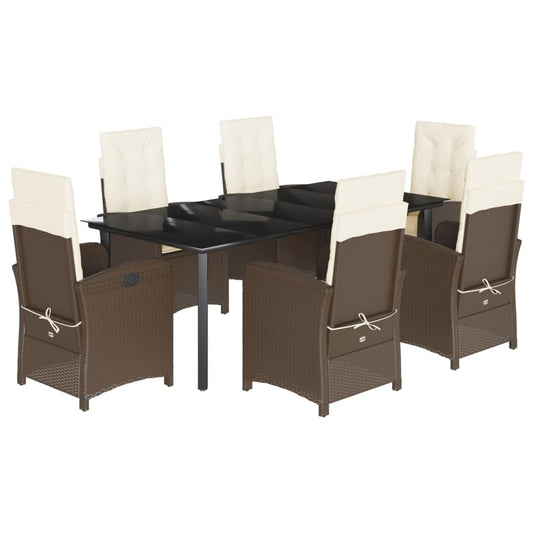 vidaXL Σετ Τραπεζαρίας Κήπου 7 τεμ. Καφέ Συνθετικό Ρατάν με Μαξιλάρια
