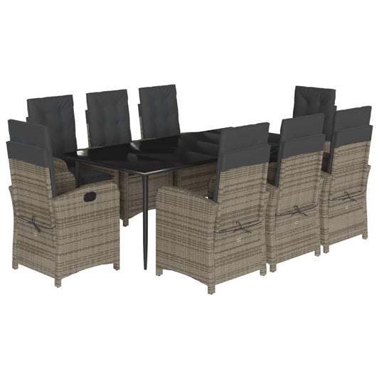 vidaXL Σετ Τραπεζαρίας Κήπου 9 τεμ. Γκρι Συνθ. Ρατάν με Μαξιλάρια