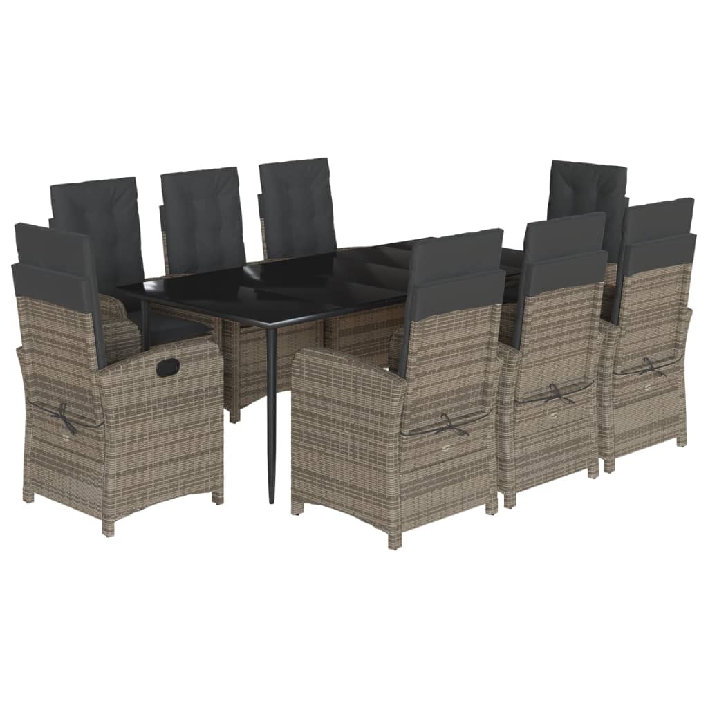 vidaXL Σετ Τραπεζαρίας Κήπου 9 τεμ. Γκρι Συνθ. Ρατάν με Μαξιλάρια