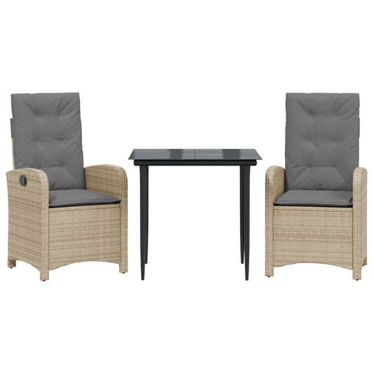 vidaXL Σετ Τραπεζαρίας Κήπου 3 τεμ. Μικτό Μπεζ Συνθ. Ρατάν & Μαξιλάρια