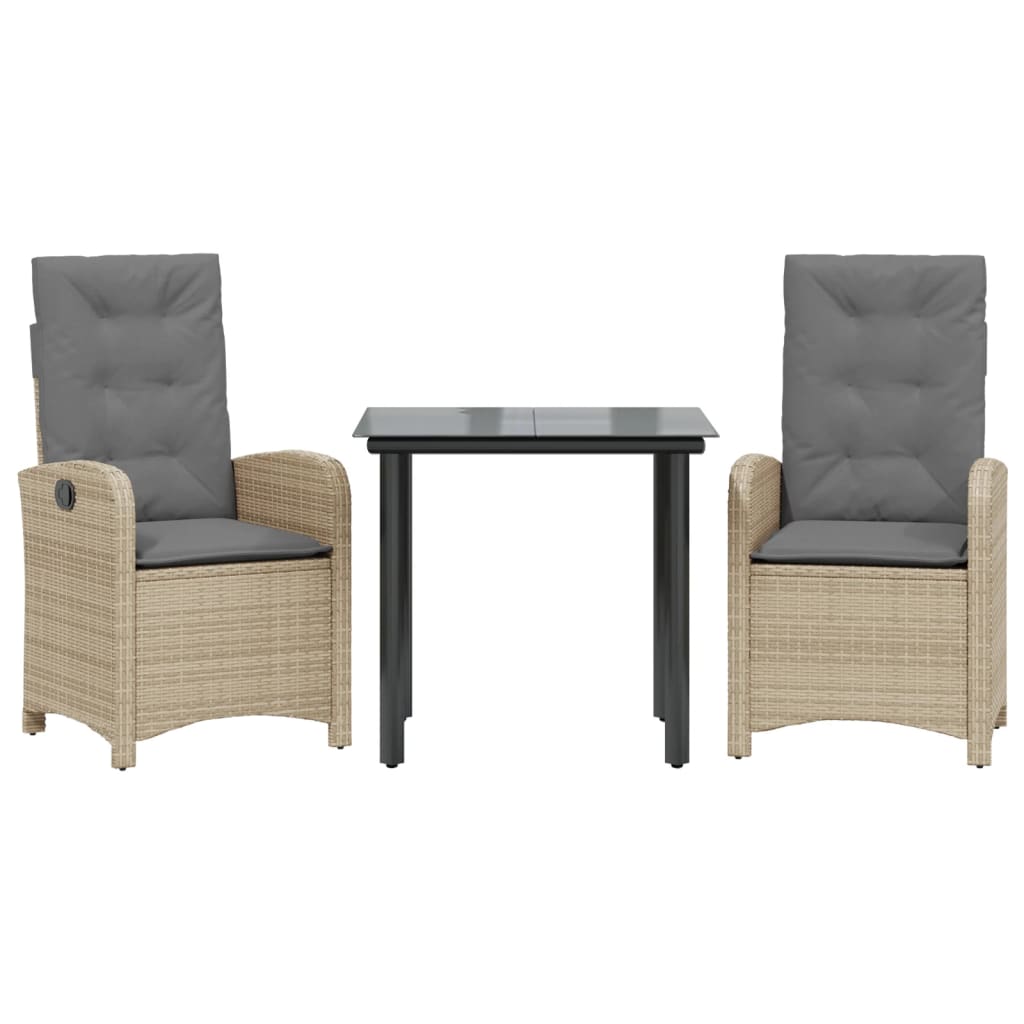 vidaXL Σετ Τραπεζαρίας Κήπου 3 τεμ. Μικτό Μπεζ Συνθ. Ρατάν & Μαξιλάρια