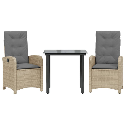 vidaXL Σετ Τραπεζαρίας Κήπου 3 τεμ. Μικτό Μπεζ Συνθ. Ρατάν & Μαξιλάρια