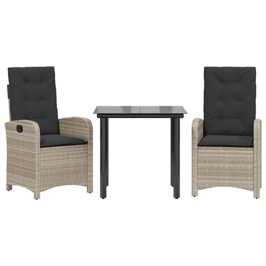 vidaXL Σετ Τραπεζαρίας Κήπου 3 τεμ. Αν. Γκρι Συνθ. Ρατάν με Μαξιλάρια