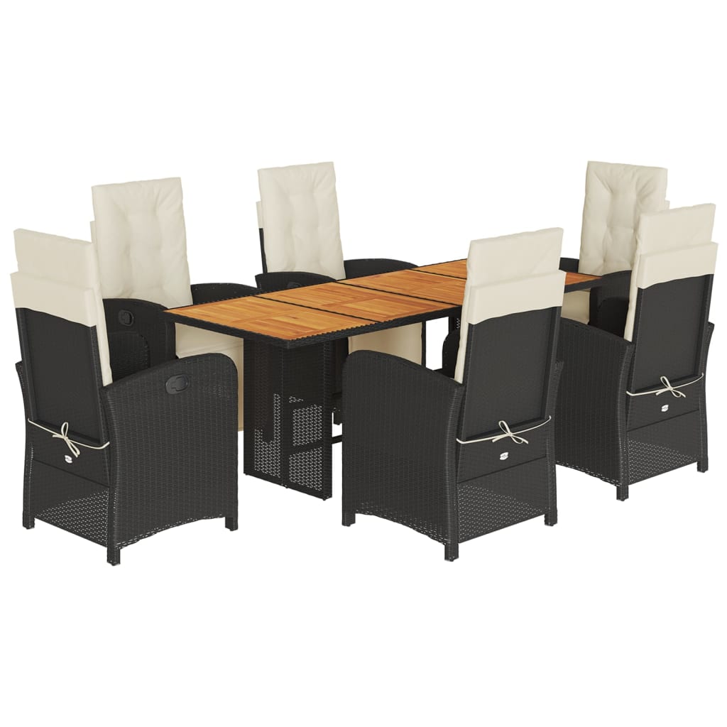 vidaXL Σετ Τραπεζαρίας Κήπου 7 Τεμ. Μαύρο Συνθετικό Ρατάν με Μαξιλάρια