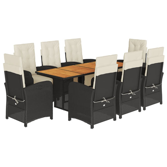 vidaXL Σετ Τραπεζαρίας Κήπου 9 τεμ Μαύρο από Συνθ. Ρατάν με Μαξιλάρια