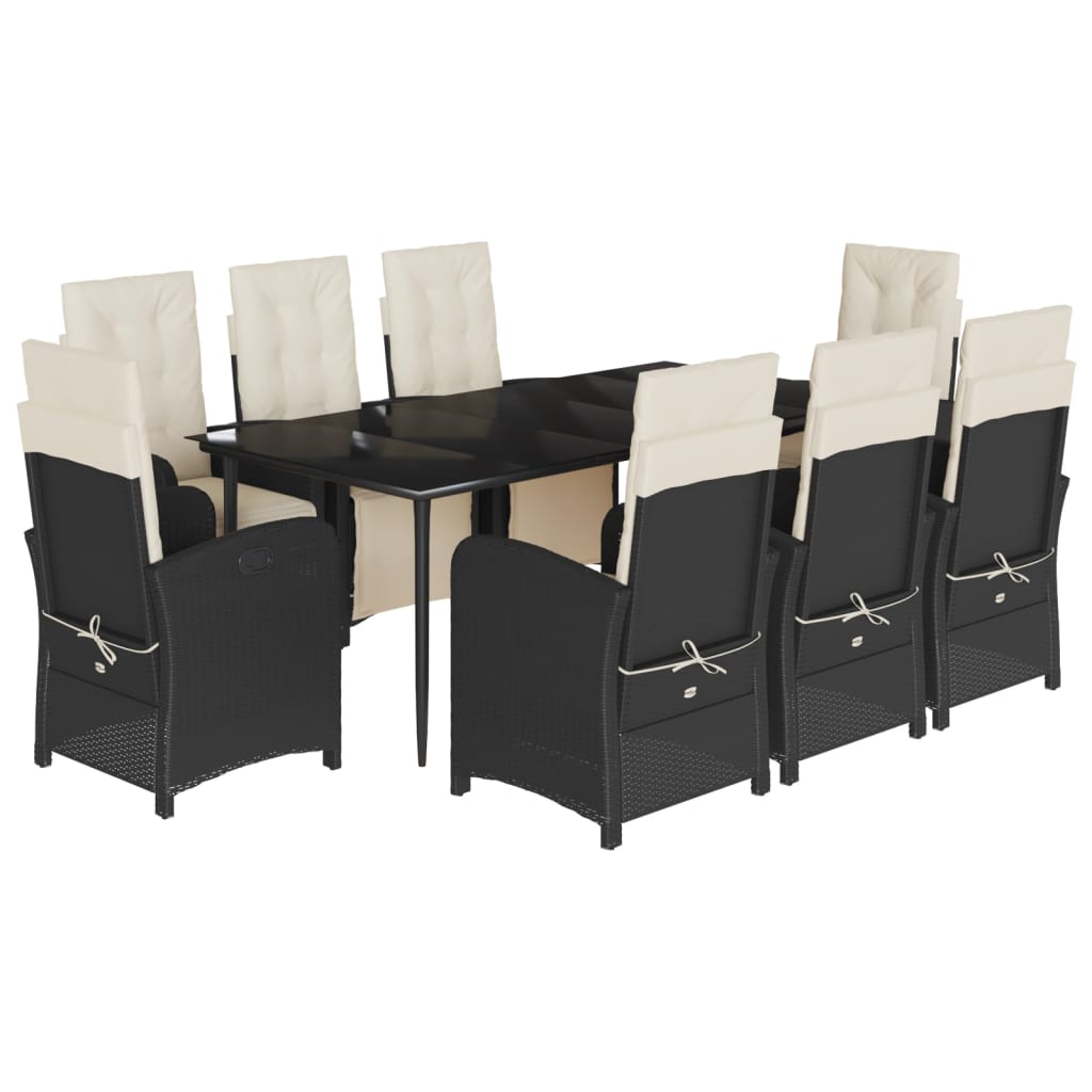 vidaXL Σετ Τραπεζαρίας Κήπου 9 τεμ Μαύρο από Συνθ. Ρατάν με Μαξιλάρια