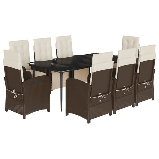 vidaXL Σετ Τραπεζαρίας Κήπου 9 τεμ. Καφέ Συνθετικό Ρατάν με Μαξιλάρια