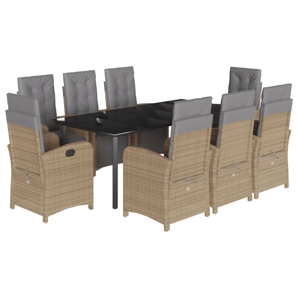 vidaXL Σετ Τραπεζαρίας Κήπου 9 τεμ. Μπεζ Συνθετικό Ρατάν με Μαξιλάρια
