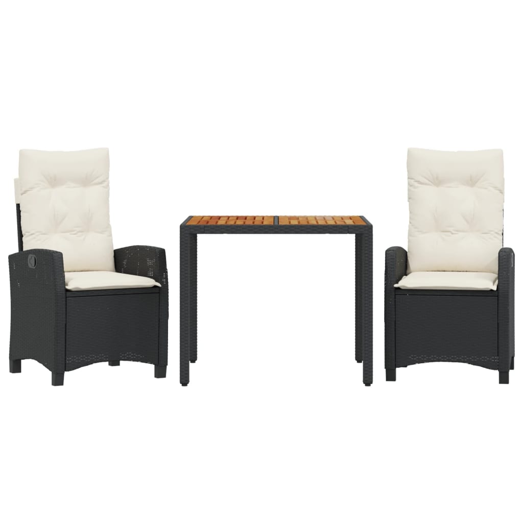 vidaXL Σετ Τραπεζαρίας Κήπου 3 τεμ. Μαύρο Συνθετικό Ρατάν με Μαξιλάρια