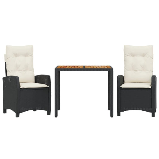 vidaXL Σετ Τραπεζαρίας Κήπου 3 τεμ. Μαύρο Συνθετικό Ρατάν με Μαξιλάρια