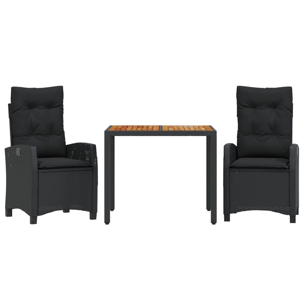 vidaXL Σετ Τραπεζαρίας Κήπου 3 τεμ. Μαύρο Συνθετικό Ρατάν με Μαξιλάρια