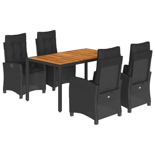 vidaXL Σετ Τραπεζαρίας Κήπου 5 Τεμαχίων Μαύρο Συνθ. Ρατάν με Μαξιλάρια