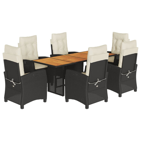 vidaXL Σετ Τραπεζαρίας Κήπου 7 Τεμ. Μαύρο Συνθετικό Ρατάν με Μαξιλάρια