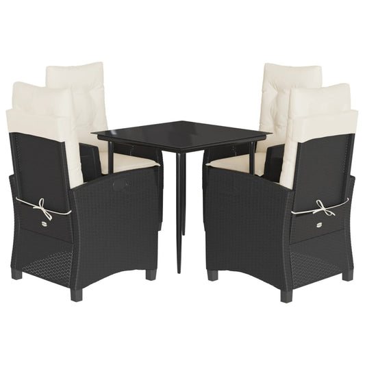 vidaXL Σετ Τραπεζαρίας Κήπου 5 Τεμαχίων Μαύρο Συνθ. Ρατάν με Μαξιλάρια