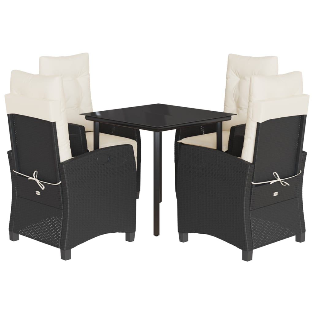 vidaXL Σετ Τραπεζαρίας Κήπου 5 Τεμαχίων Μαύρο Συνθ. Ρατάν με Μαξιλάρια