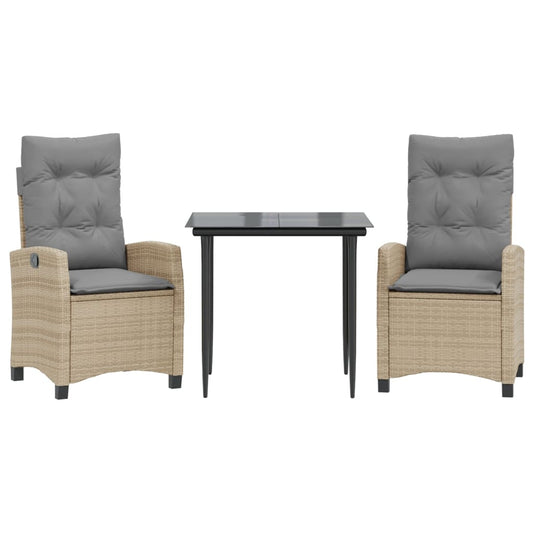 vidaXL Σετ Τραπεζαρίας Κήπου 3 τεμ. Μικτό Μπεζ Συνθ. Ρατάν & Μαξιλάρια