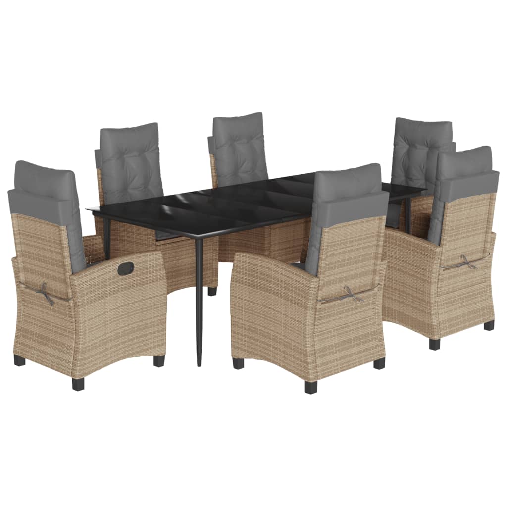 vidaXL Σετ Τραπεζαρίας Κήπου 7 τεμ. Μικτό Μπεζ Συνθ. Ρατάν & Μαξιλάρια