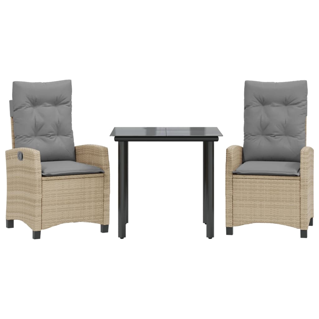 vidaXL Σετ Τραπεζαρίας Κήπου 3 τεμ. Μικτό Μπεζ Συνθ. Ρατάν & Μαξιλάρια