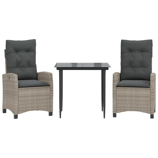 vidaXL Σετ Τραπεζαρίας Κήπου 3 τεμ. Αν. Γκρι Συνθ. Ρατάν με Μαξιλάρια