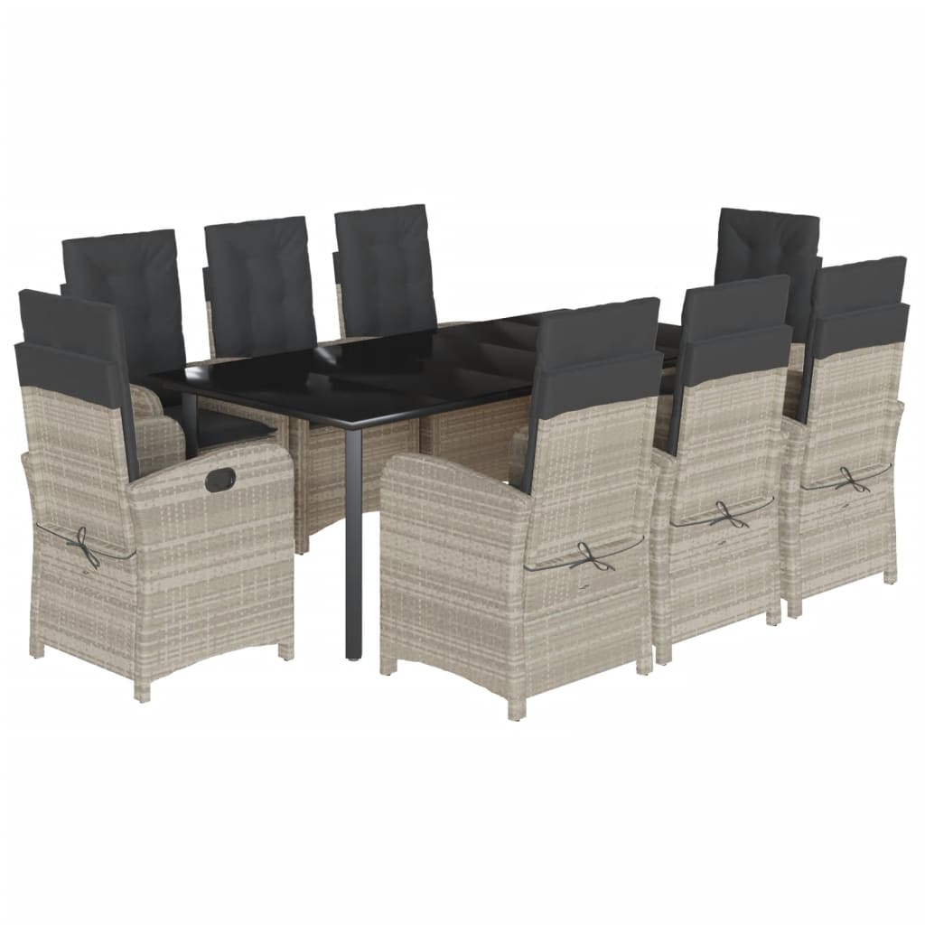 vidaXL Σετ Τραπεζαρίας Κήπου 9 τεμ. Αν. Γκρι Συνθ. Ρατάν με Μαξιλάρια