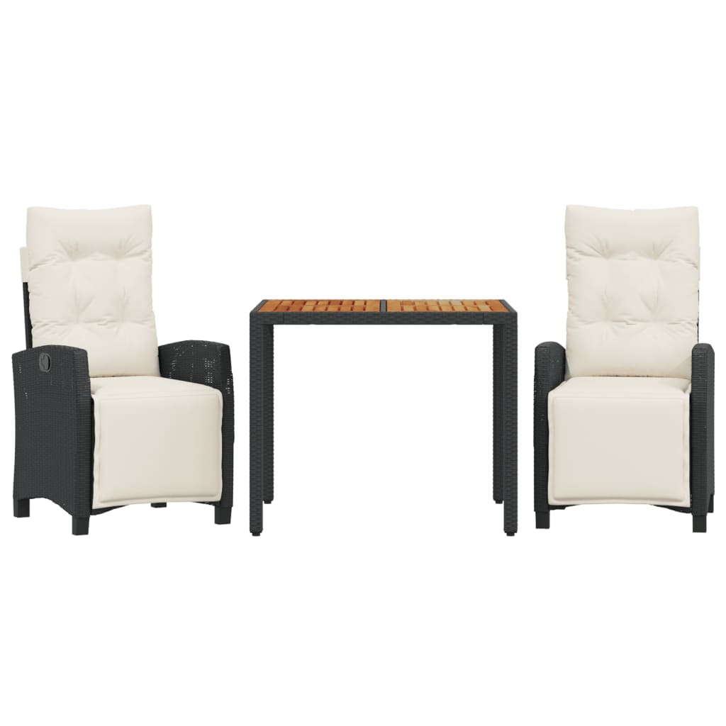 vidaXL Σετ Τραπεζαρίας Κήπου 3 τεμ. Μαύρο Συνθετικό Ρατάν με Μαξιλάρια