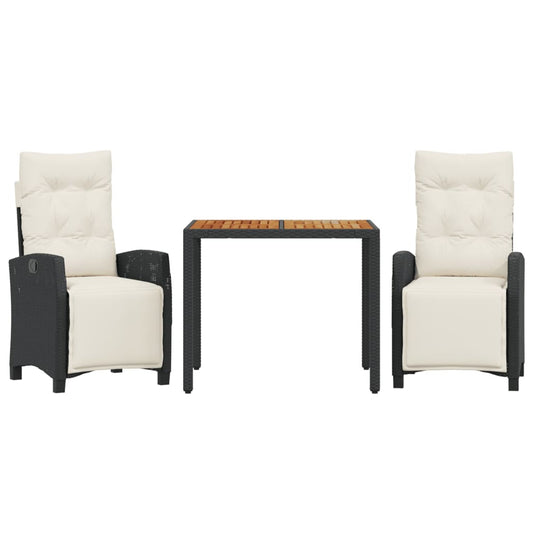 vidaXL Σετ Τραπεζαρίας Κήπου 3 τεμ. Μαύρο Συνθετικό Ρατάν με Μαξιλάρια