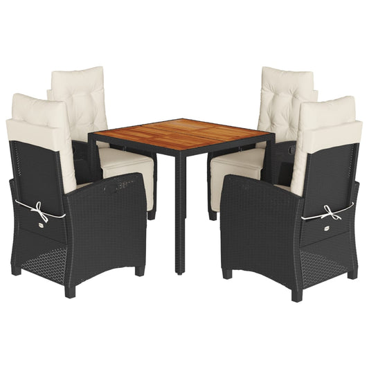 vidaXL Σετ Τραπεζαρίας Κήπου 5 Τεμαχίων Μαύρο Συνθ. Ρατάν με Μαξιλάρια