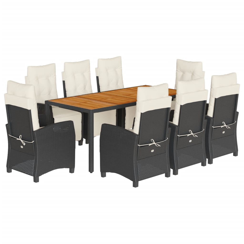 vidaXL Σετ Τραπεζαρίας Κήπου 9 τεμ Μαύρο από Συνθ. Ρατάν με Μαξιλάρια