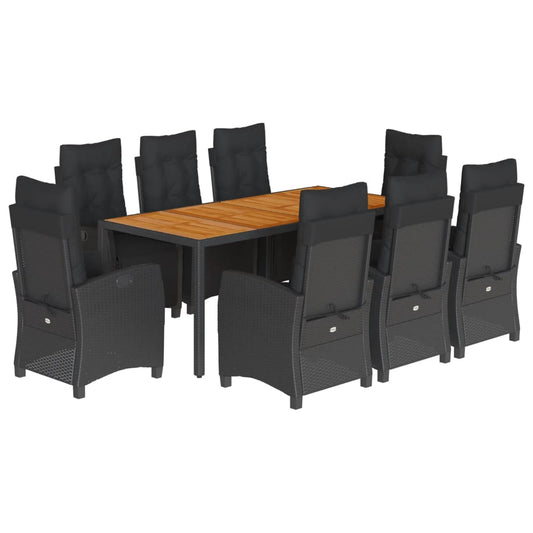 vidaXL Σετ Τραπεζαρίας Κήπου 9 τεμ Μαύρο από Συνθ. Ρατάν με Μαξιλάρια