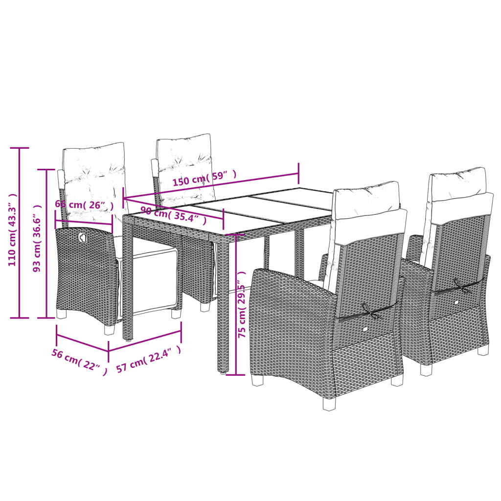 vidaXL Σετ Τραπεζαρίας Κήπου 5 τεμ. Γκρι Συνθ. Ρατάν με Μαξιλάρια