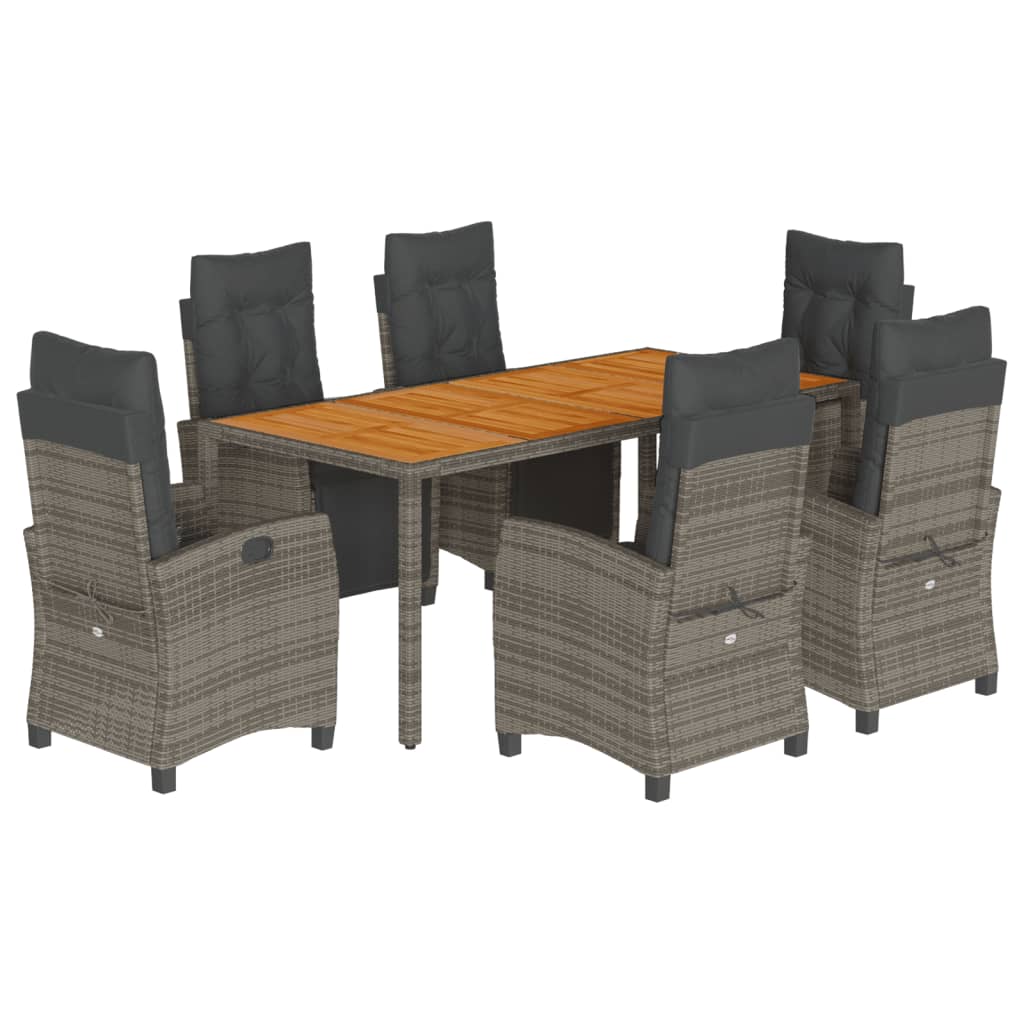 vidaXL Σετ Τραπεζαρίας Κήπου 7 τεμ. Γκρι Συνθ. Ρατάν με Μαξιλάρια