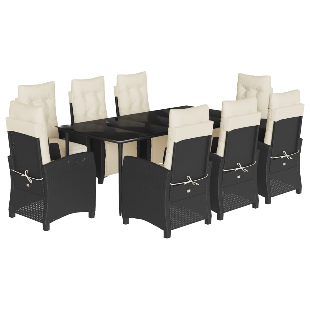 vidaXL Σετ Τραπεζαρίας Κήπου 9 τεμ Μαύρο από Συνθ. Ρατάν με Μαξιλάρια