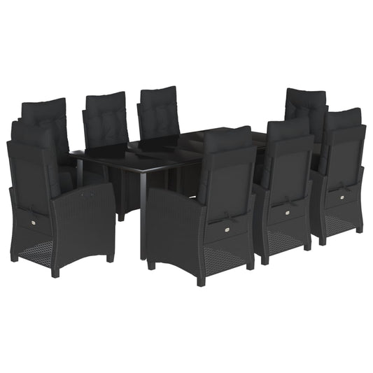 vidaXL Σετ Τραπεζαρίας Κήπου 9 τεμ Μαύρο από Συνθ. Ρατάν με Μαξιλάρια