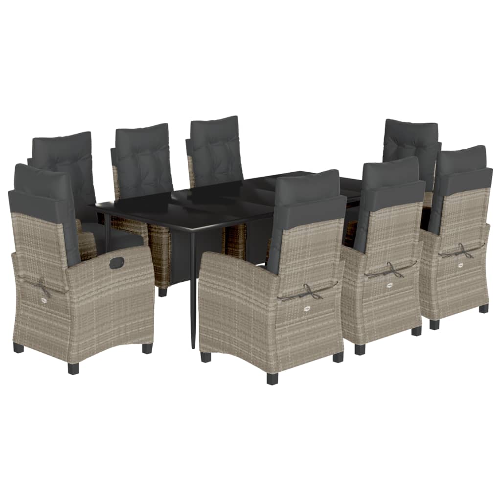 vidaXL Σετ Τραπεζαρίας Κήπου 9 τεμ. Αν. Γκρι Συνθ. Ρατάν με Μαξιλάρια