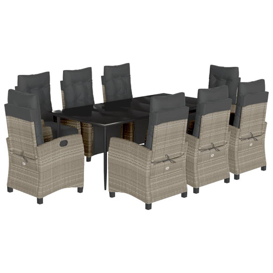 vidaXL Σετ Τραπεζαρίας Κήπου 9 τεμ. Αν. Γκρι Συνθ. Ρατάν με Μαξιλάρια