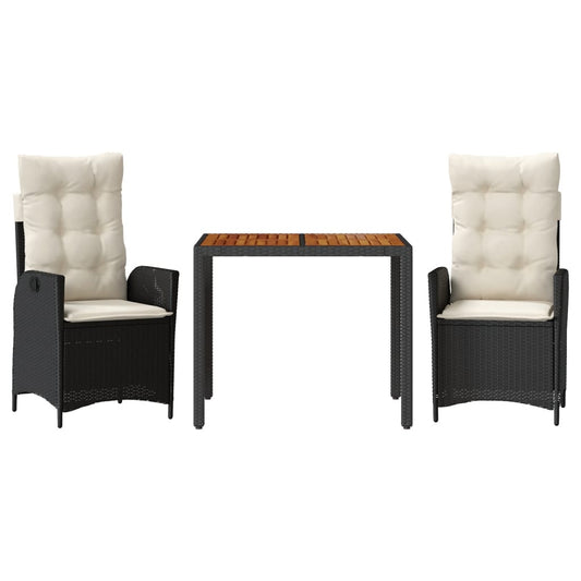 vidaXL Σετ Τραπεζαρίας Κήπου 3 τεμ. Μαύρο Συνθετικό Ρατάν με Μαξιλάρια