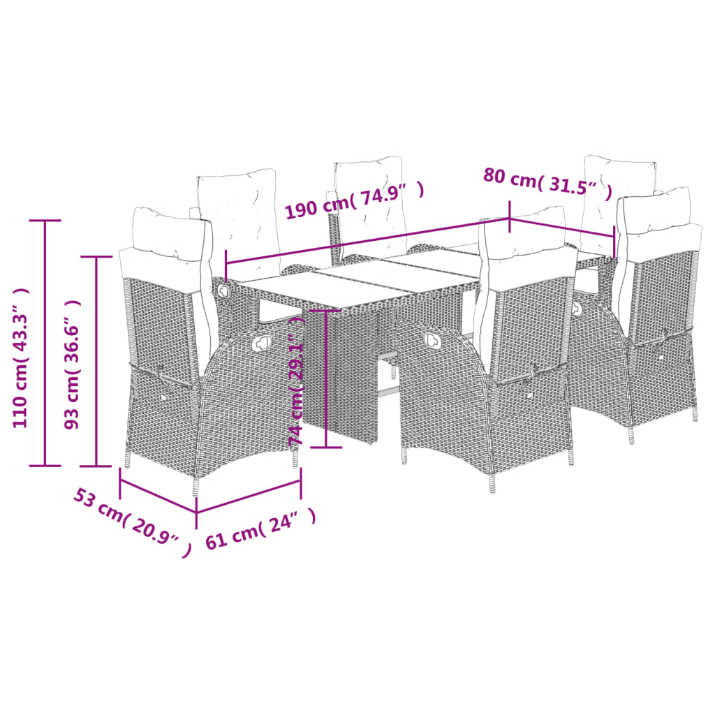 vidaXL Σετ Τραπεζαρίας Κήπου 7 τεμ. Μικτό Μπεζ Συνθ. Ρατάν & Μαξιλάρια