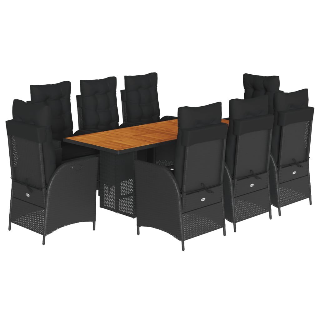 vidaXL Σετ Τραπεζαρίας Κήπου 9 τεμ Μαύρο από Συνθ. Ρατάν με Μαξιλάρια