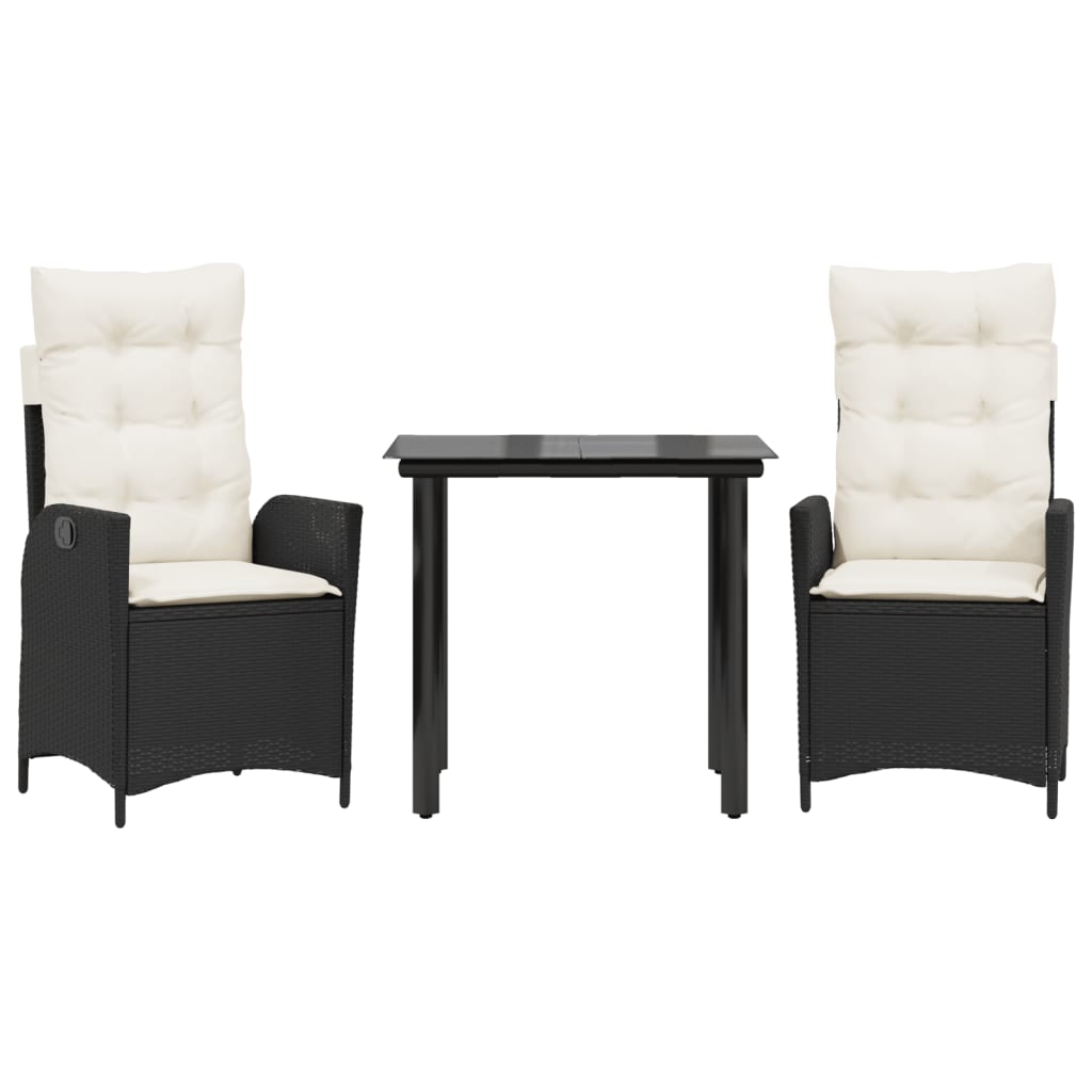 vidaXL Σετ Τραπεζαρίας Κήπου 3 τεμ. Μαύρο Συνθετικό Ρατάν με Μαξιλάρια