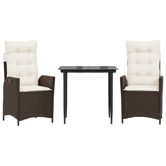 vidaXL Σετ Τραπεζαρίας Κήπου 3 τεμ. Καφέ Συνθετικό Ρατάν με Μαξιλάρια