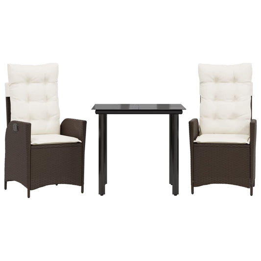 vidaXL Σετ Τραπεζαρίας Κήπου 3 τεμ. Καφέ Συνθετικό Ρατάν με Μαξιλάρια