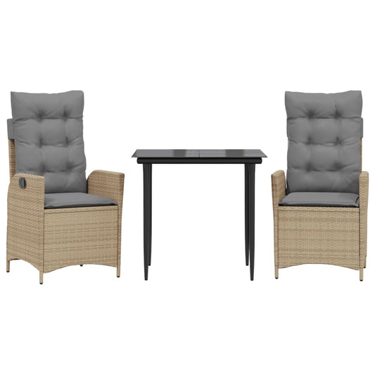 vidaXL Σετ Τραπεζαρίας Κήπου 3 τεμ. Μπεζ Συνθετικό Ρατάν με Μαξιλάρια