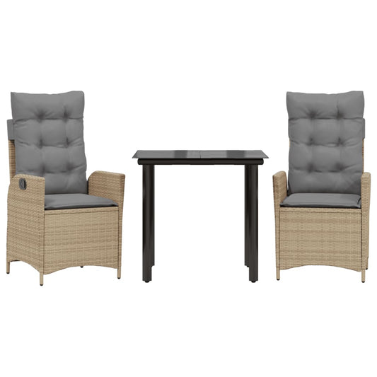 vidaXL Σετ Τραπεζαρίας Κήπου 3 τεμ. Μπεζ Συνθετικό Ρατάν με Μαξιλάρια