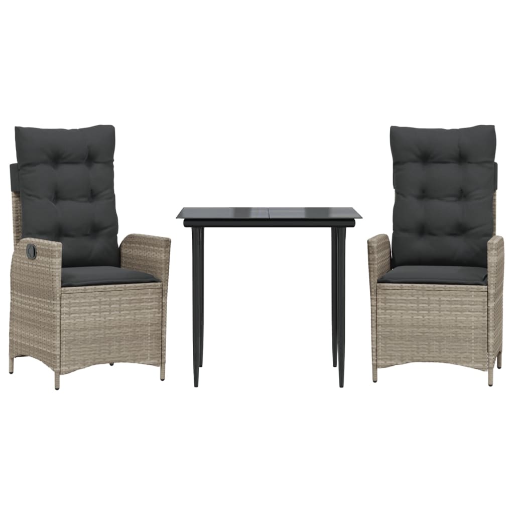 vidaXL Σετ Τραπεζαρίας Κήπου 3 τεμ. Αν. Γκρι Συνθ. Ρατάν με Μαξιλάρια