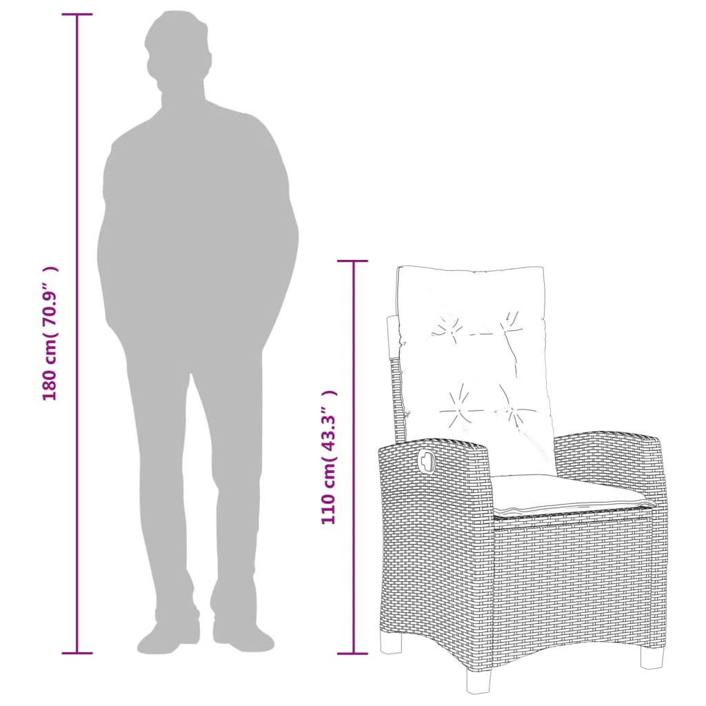 vidaXL Σετ Τραπεζαρίας Κήπου 3 τεμ. Αν. Γκρι Συνθ. Ρατάν με Μαξιλάρια