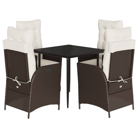 vidaXL Σετ Τραπεζαρίας Κήπου 5 Τεμαχίων Καφέ Συνθ. Ρατάν με Μαξιλάρια