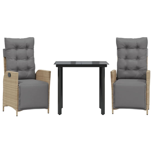 vidaXL Σετ Τραπεζαρίας Κήπου 3 τεμ. Μικτό Μπεζ Συνθ. Ρατάν & Μαξιλάρια