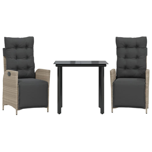 vidaXL Σετ Τραπεζαρίας Κήπου 3 τεμ. Αν. Γκρι Συνθ. Ρατάν με Μαξιλάρια