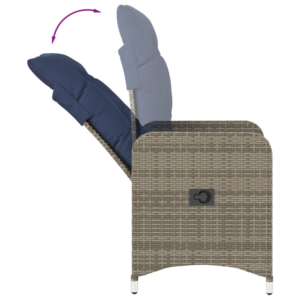 vidaXL Ανακλινόμενη Πολυθρόνα Κήπου με Μαξιλάρια Γκρι από Συνθετικό Ρατάν